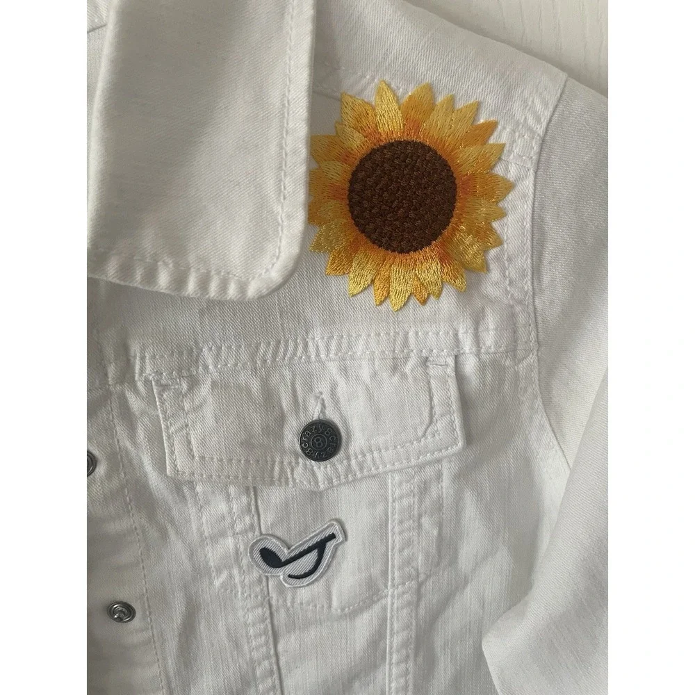 Crazy 8 Girls XL14-16 White Denim Jacket Sunflower Rainbow Butterfly Patch Jean